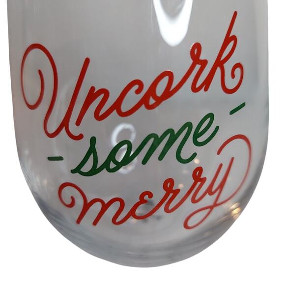 Hallmark Stemless Wine Glass Christmas "Uncork Some Merry" New Exclusive 2022 - Picture 3 of 4